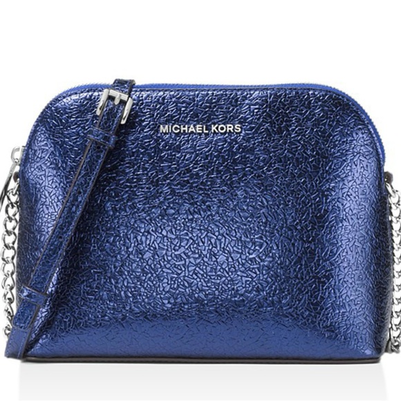 Michael Kors Dome Metallic Large Leather Crossbody Blue Silver Hardware - Picture 1 of 1